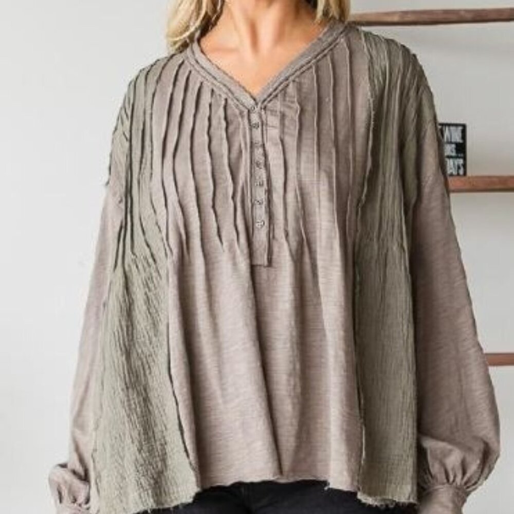 Oli & Hali- Brown Henley Neck Long Sleeve Shirt